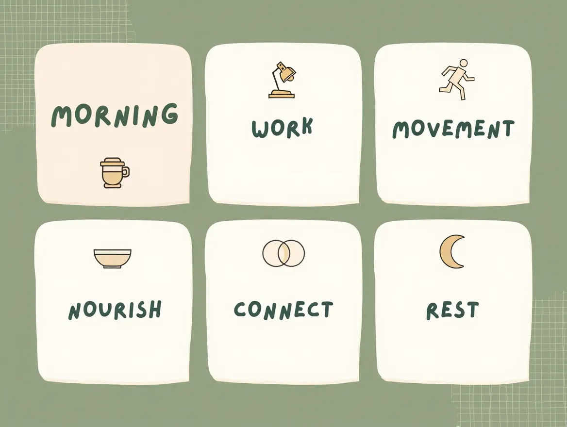 Illustration af daglig balance med modulær planlægningsstruktur